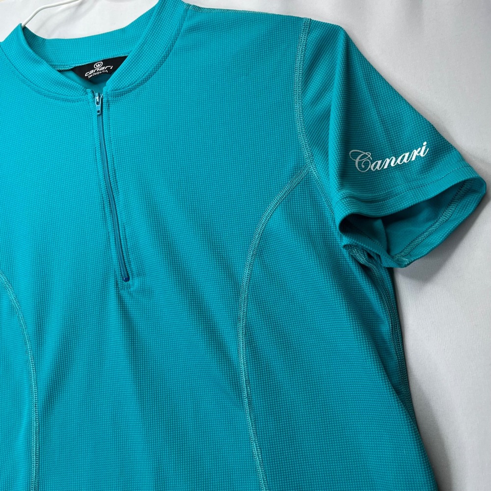 Canari Cycling Jersey Womens L Teal Blue Waffle Knit 1/4 Zip Short Sleeve Top